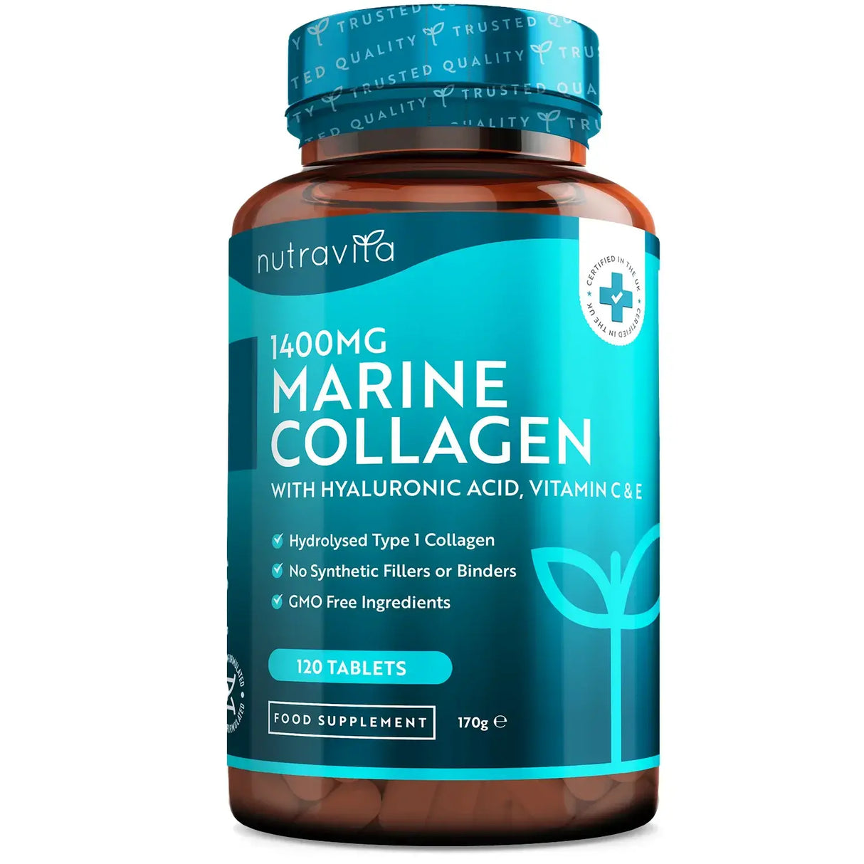Collagène de poisson 1400 mg avec de l'acide hyaluronique 100 mg 120 comprimés