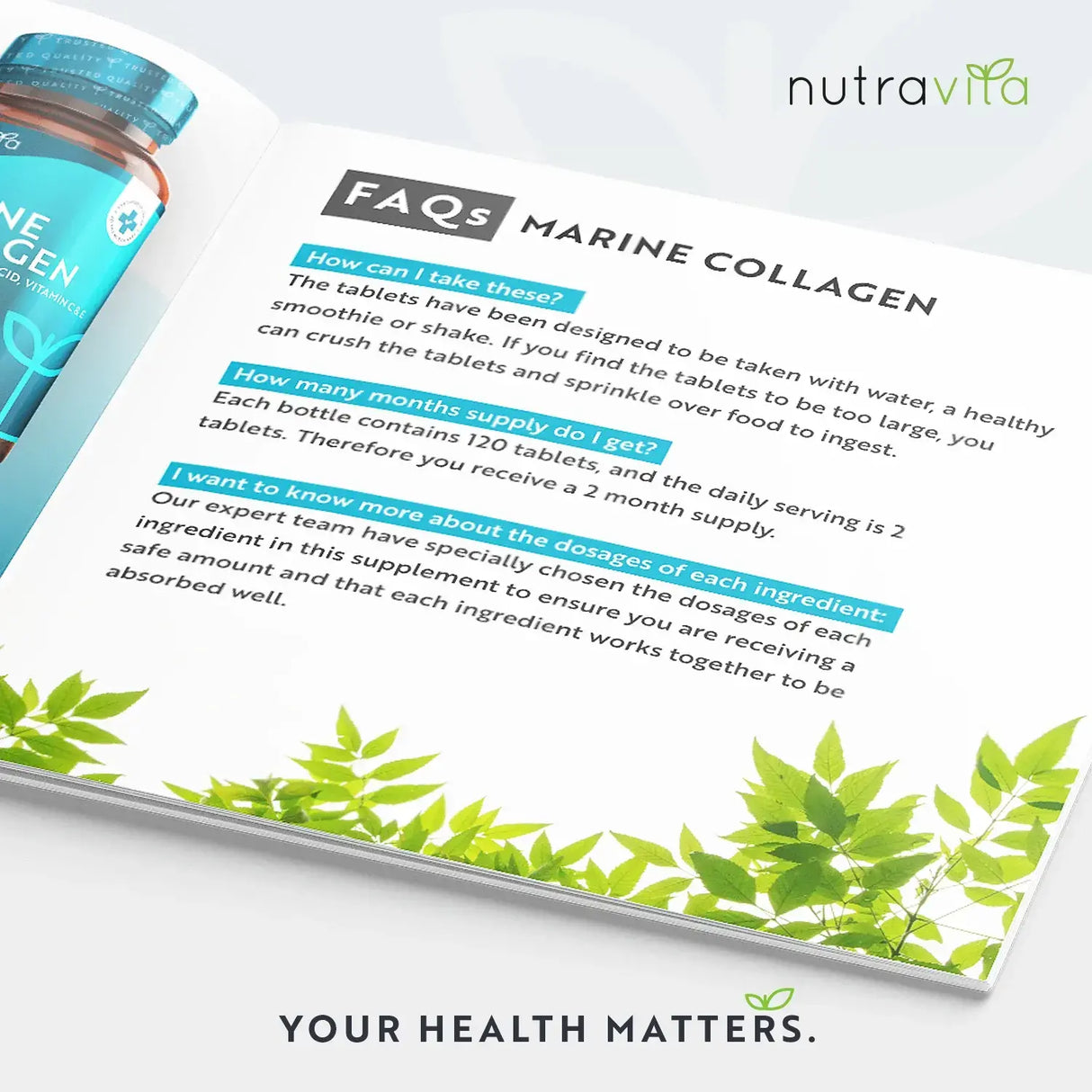 Collagène de poisson 1400 mg avec de l'acide hyaluronique 100 mg 120 comprimés
