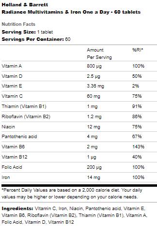 Radiance Multivitamins & Iron | Un par jour - 60 comprimés