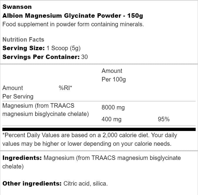 Albion Magnésium Glycinate Powder 150 grammes