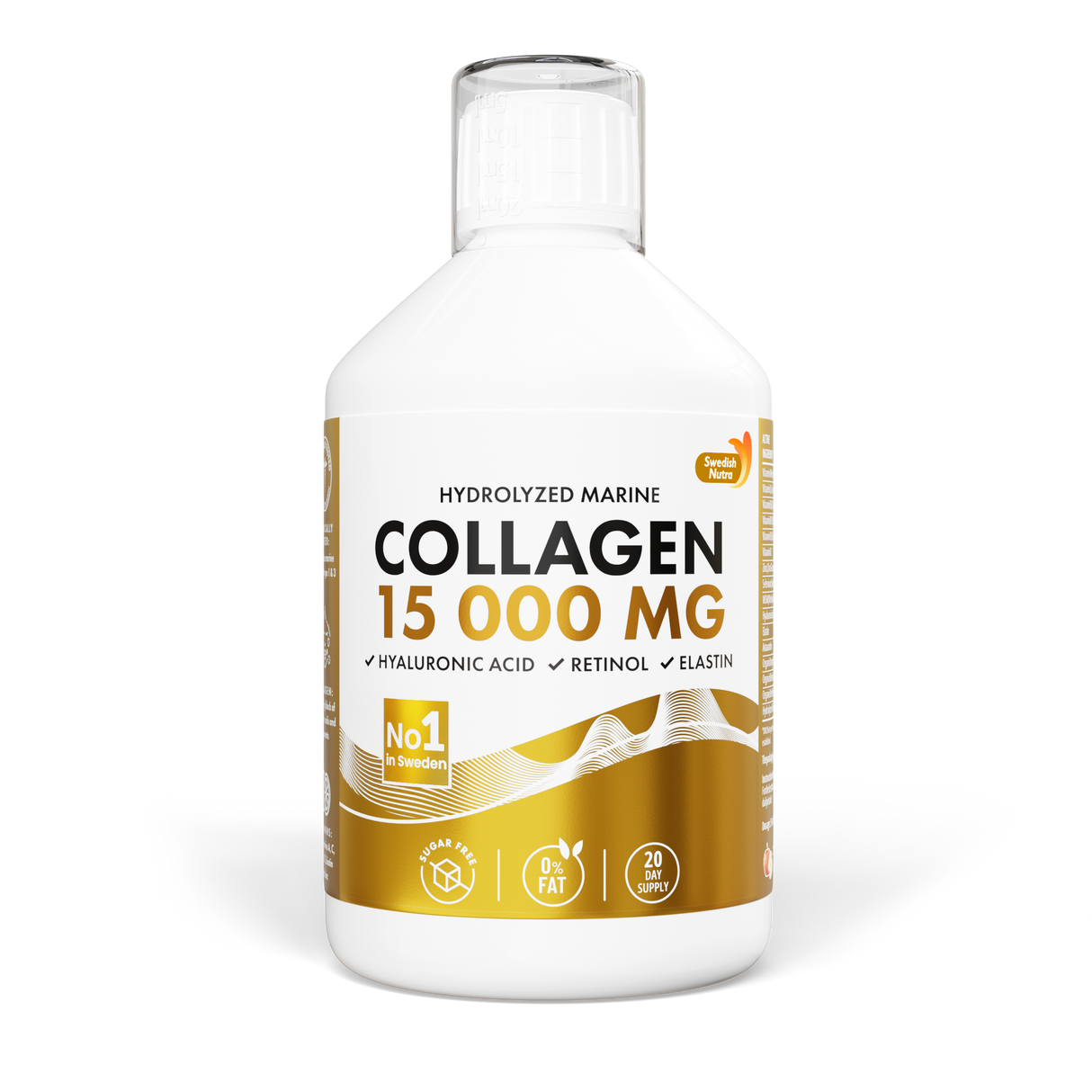 Collagène de poisson 15 000 mg avec du rétinol, Hyaluron, Elastin - 500 ml
