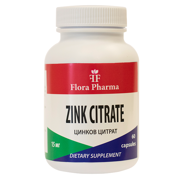 Citrate de zinc 15 mg/60 capsules, 60 doses/Flora Pharma