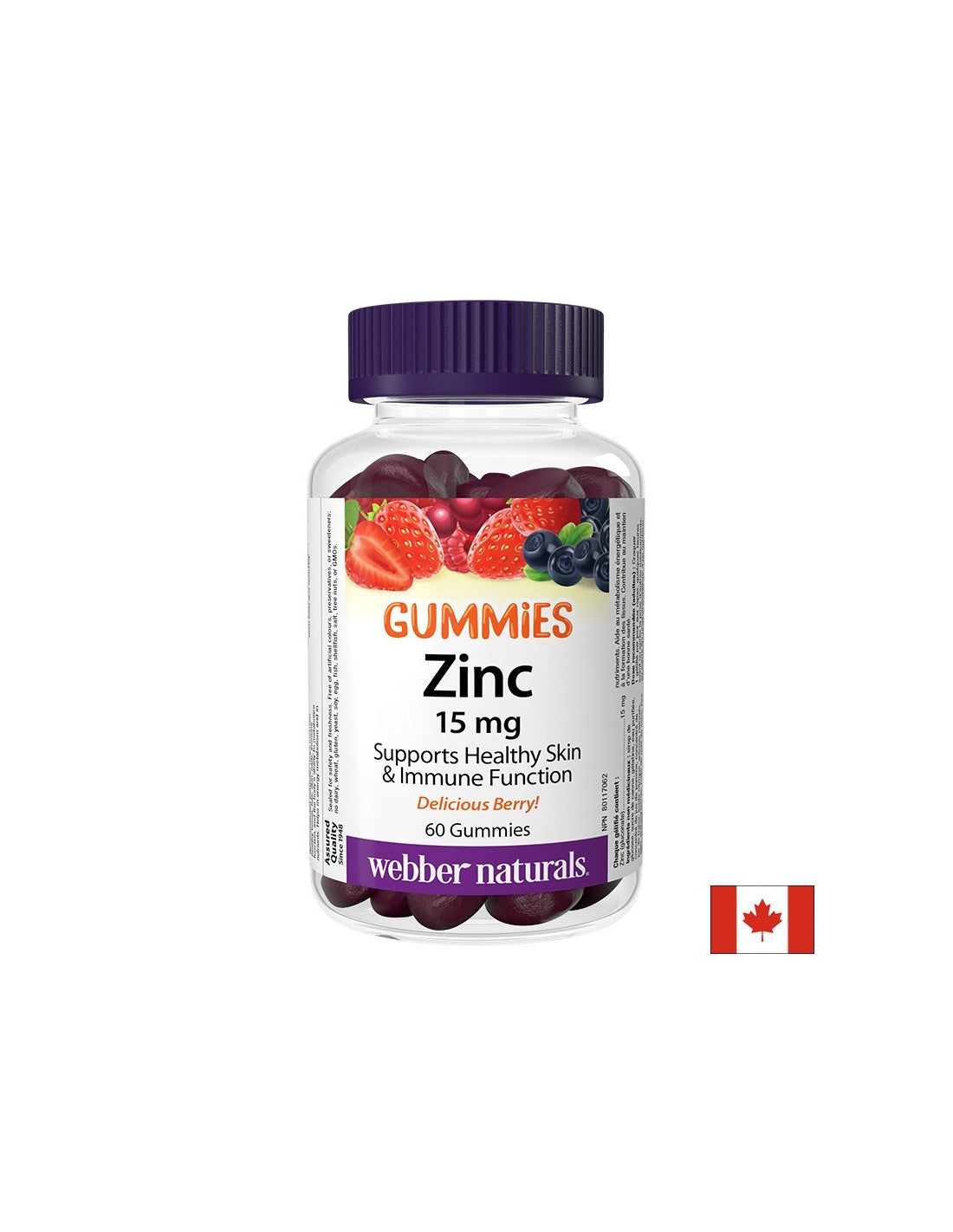 Immunité - zinc (gluconate) gomme 15 mg, 60 comprimés de gelée à la saveur de fruits