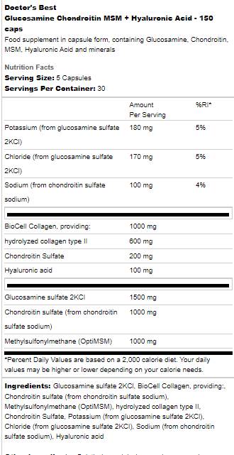 Glucosamine chondroïtine msm | Avec de l'acide hyaluronique - 150 capsules