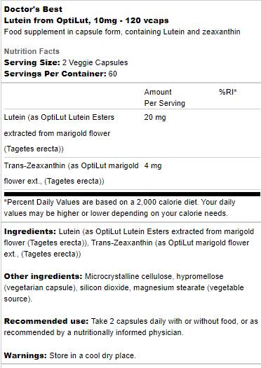Lutéine 10 mg | De Optilut - 120 capsules