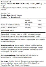 Meilleure vitamine naturelle K2 MK-7 180 MCG | Plus D-3 - 60 capsules