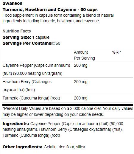 Curcuma, aubépine et capsules Cayenne 60