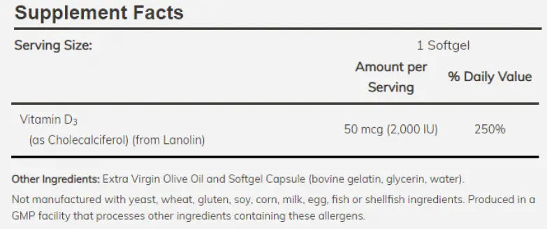 Maintenant les capsules de gel Vitamine D3/2000