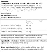 Spectre complet Kola Nut, Catuaba et Guarana 90 Capsules