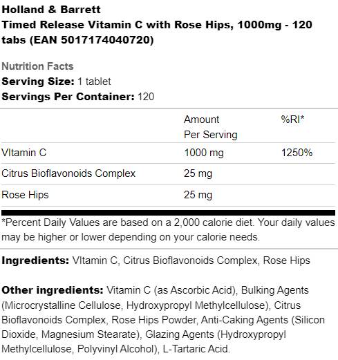 Vitamine C avec des hanches de rose 1500 mg | Libération chronométrée - 100 comprimés