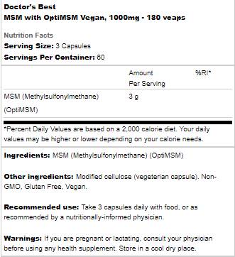 Meilleur MSM végétalien 1000 mg | Avec OptimSm - 180 capsules