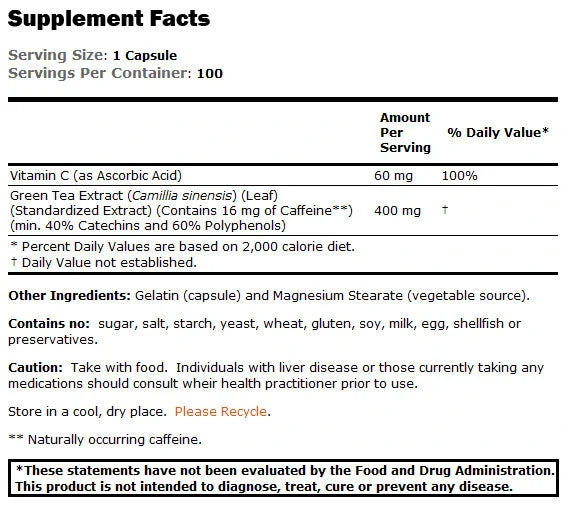 Extrait de thé vert 400 mg - 100 capsules