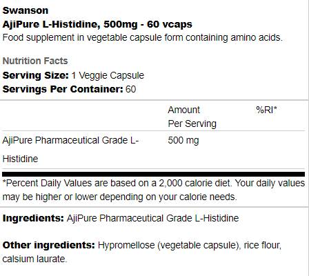 Ajipure l-histidine 500 mg 60 capsules