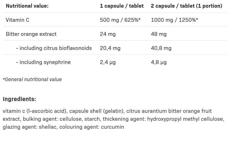Vitamine C 1000 libération prolongée | avec une orange amère - 120 capsules