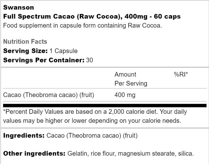 Spectrum complet Cacao 400 mg 60 capsules