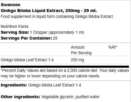 Extrait de liquide Ginkgo biloba 250 mg - 29 ml