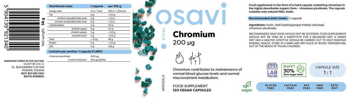 Chrome picolinate 200 mcg - 250 capsules