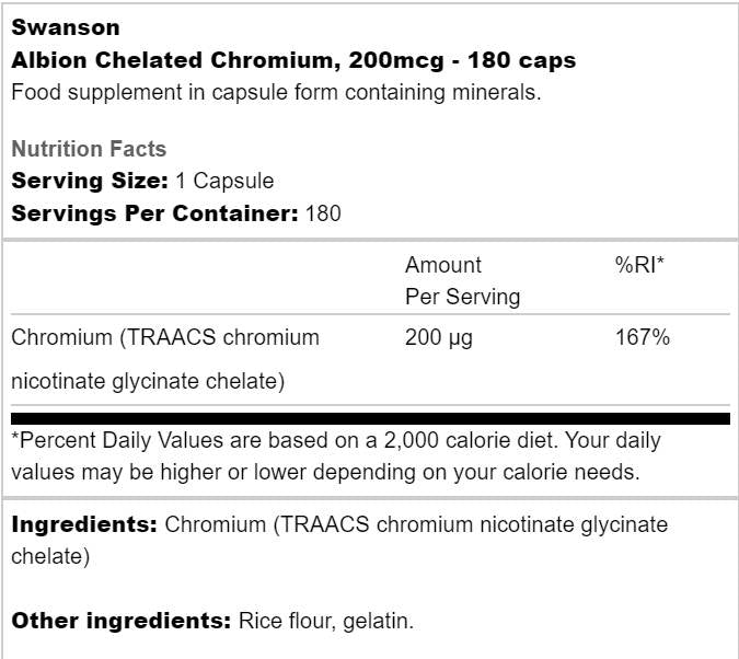 Albion chélated chrome 200 mcg 180 capsules