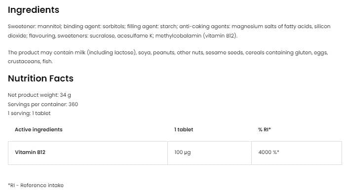 Vitamine B12 méthylcobalamine | Comprimés de sublinguaux de Lozenges 360