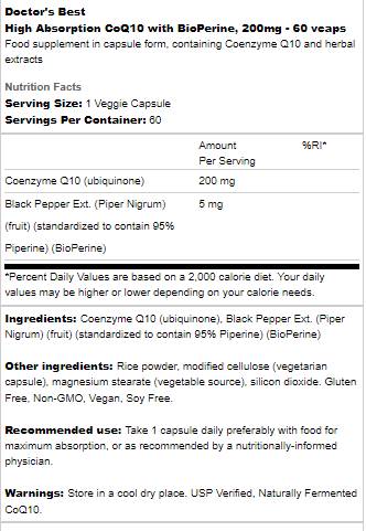 Meilleur COQ10 avec Bioperne 200 mg - 60 capsules