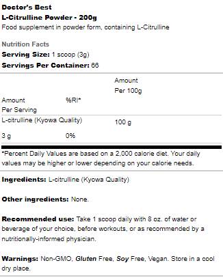 Meilleure poudre de L-Citrulline - 200 grammes
