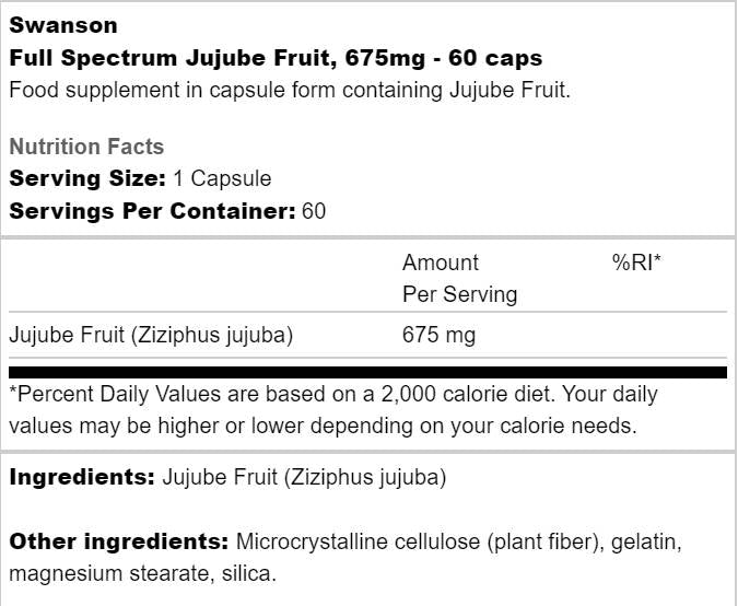 Spectre complet Jujube Fruit 675 mg 60 capsules