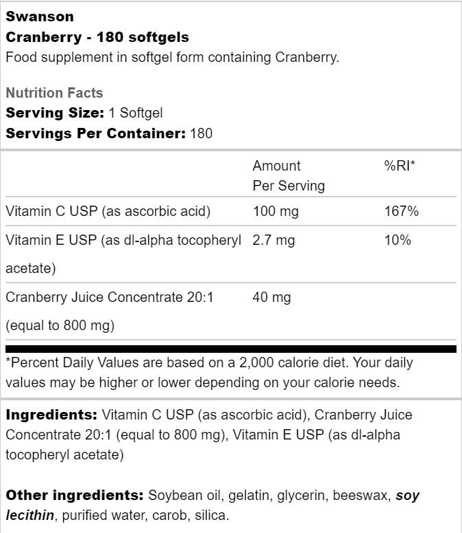 Cranberge 20: 1 Concentré 180 Capsules de gel