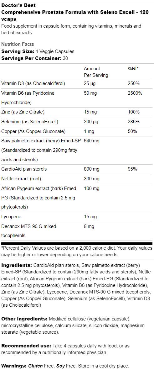 Formule de prostate complète | Avec Seleno Excel - 120 capsules