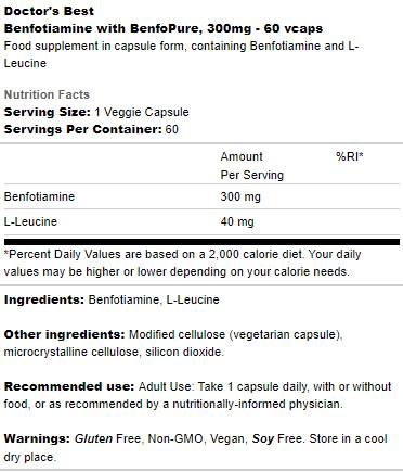 Meilleur Benfotiamine 300 mg | Benfopure - 60 capsules
