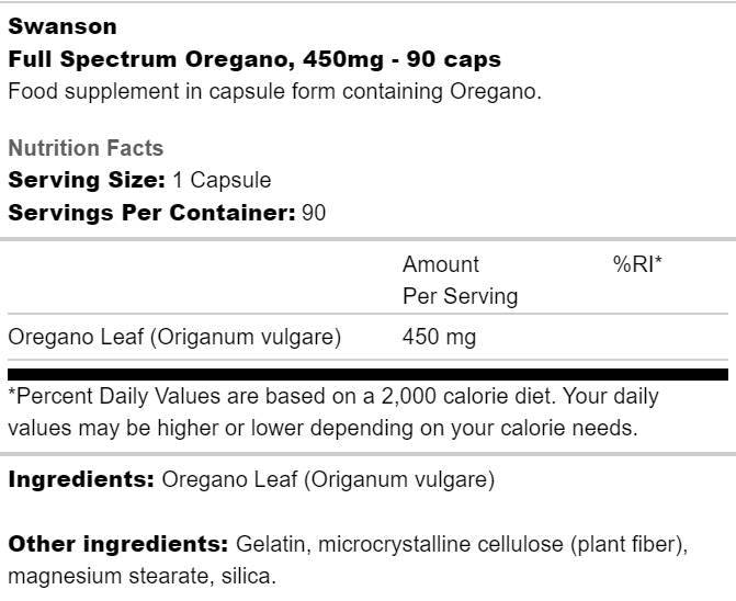 Spectre complet oregano 450 mg 90 capsules