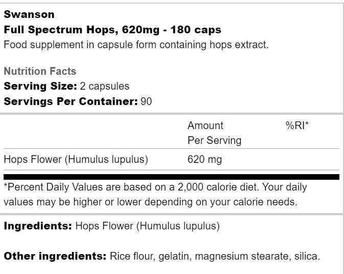 Houblon à spectre complet 620 mg 180 capsules