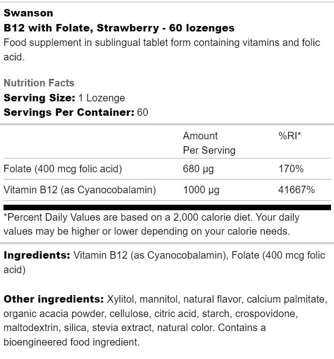 B12 1000 MCG avec folate - 60 comprimés sublinguaux