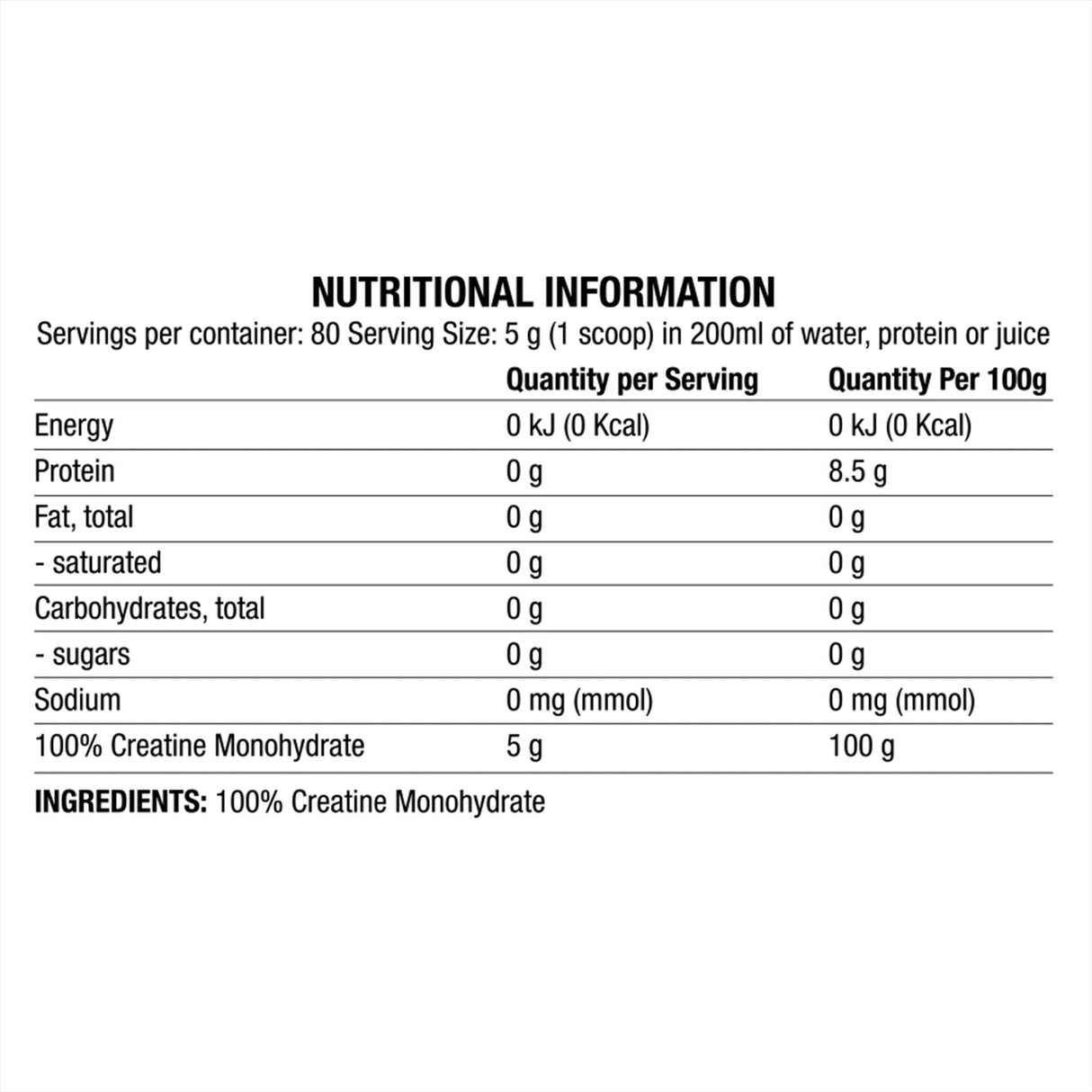 100% de poudre monohydrate de créatine - 400 grammes