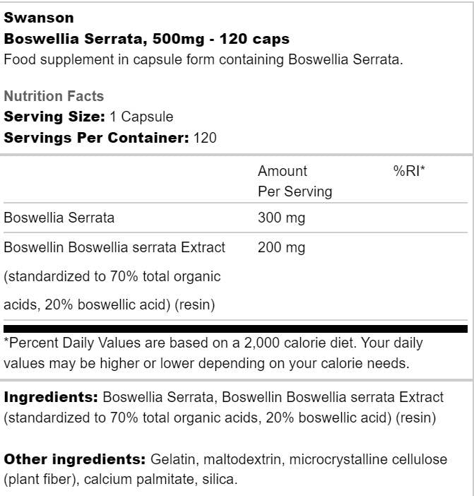 Boswellia serrata 500 mg 120 capsules