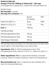 Omega 3 huile de poisson 1200 mg et vitamine D3 - 120 capsules de gel