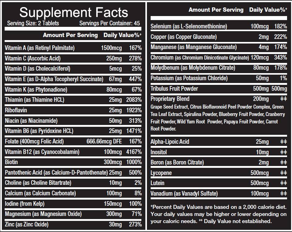 Comprimés multivitamines 90 comprimés