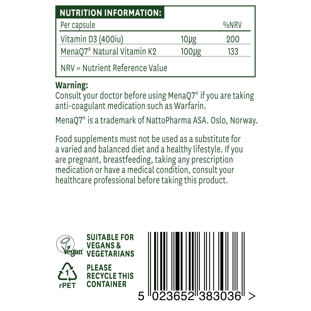 Vitamine K2 + D3 naturelle (vitamine K2 + D3) 100 mcg 30 capsules natures