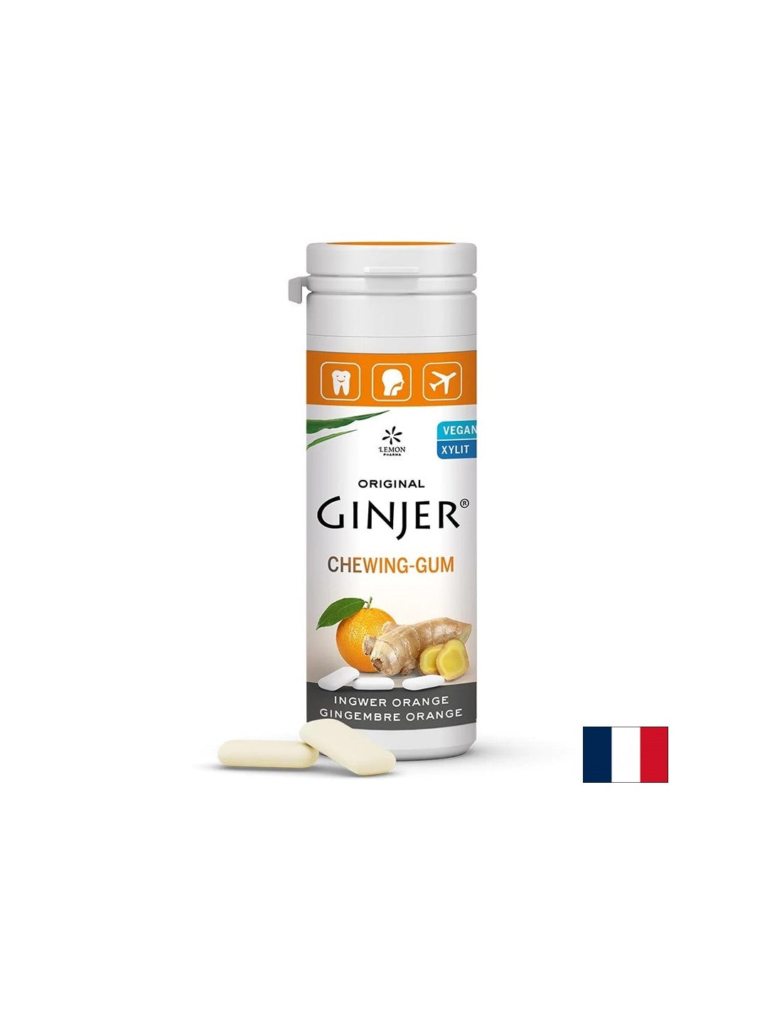 Mâcher de la gomme avec du gingembre et de l'orange - pour une respiration fraîche et une réduction des nausées pendant le voyage, 20 pièces