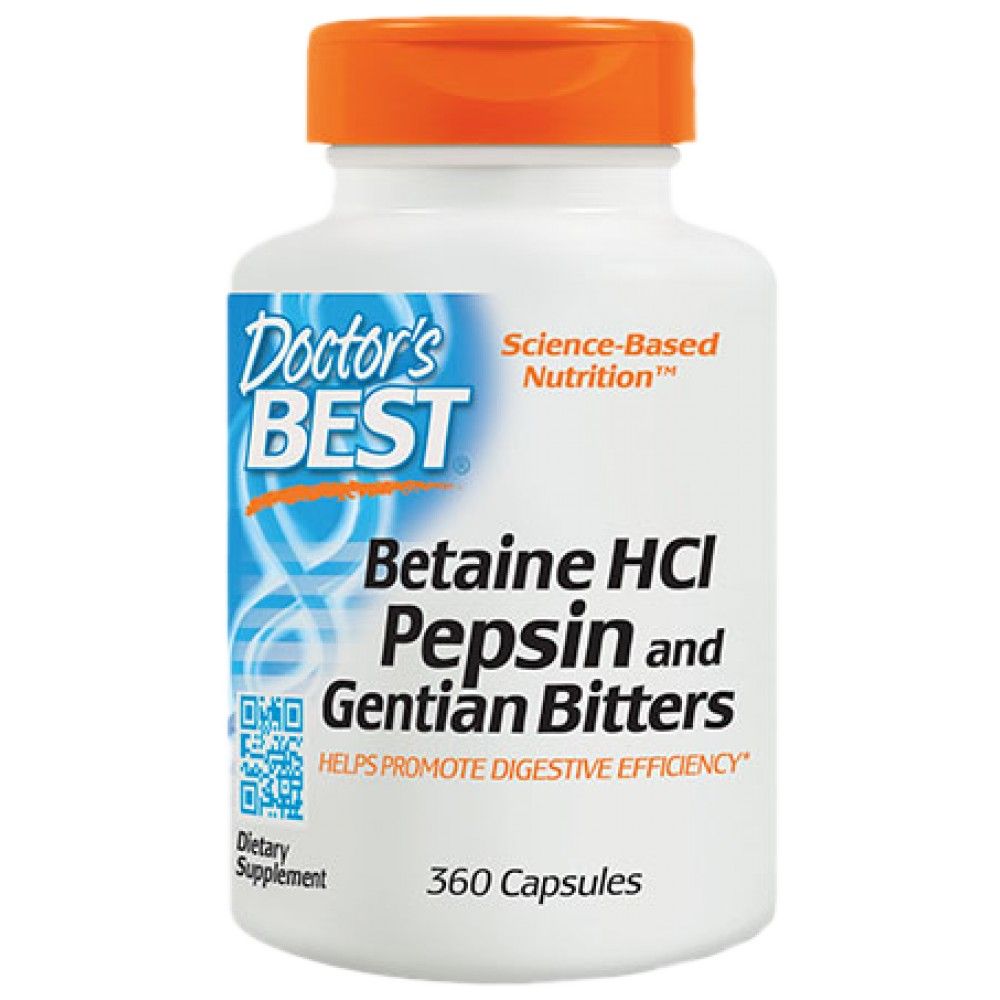 Meilleure bétaïne HCl 650 mg/avec pepsine & gentian amers - 360 capsules