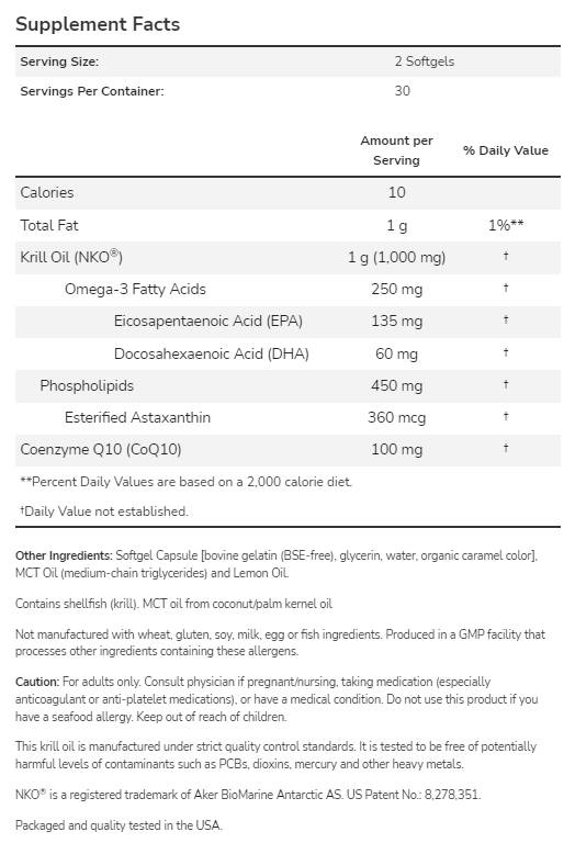 Krill & CoQ10 | Combinaison cardiovasculaire supérieure - 60 capsules de gel