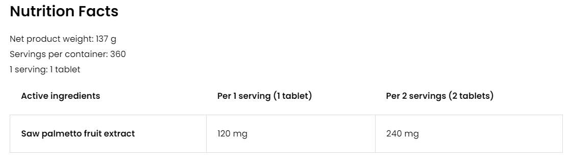 Saw Palmetto Extrait 120 mg | Comprimés Vege 360