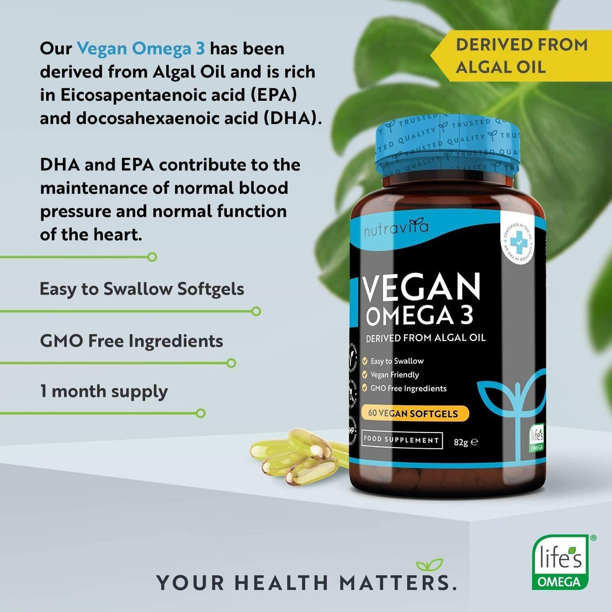 Oméga végétalien 3 - 2000 mg/60 capsules de gel végétaliennes /