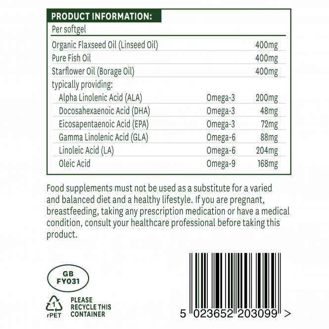 Omega 3-6-9 (EFA complète Omega 3, 6 + 9) 1200mg 90 SoftGels NaturesAid