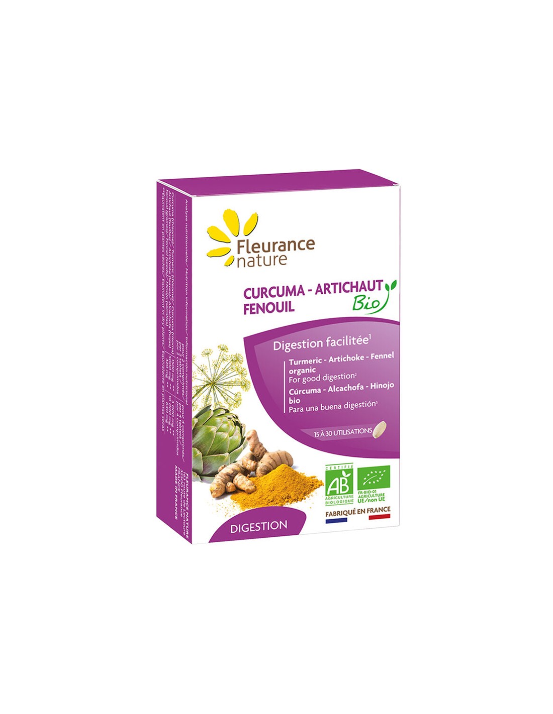 Soutien au foie et bonne digestion - curcuma avec artichauts et fenouil, bio, 30 comprimés