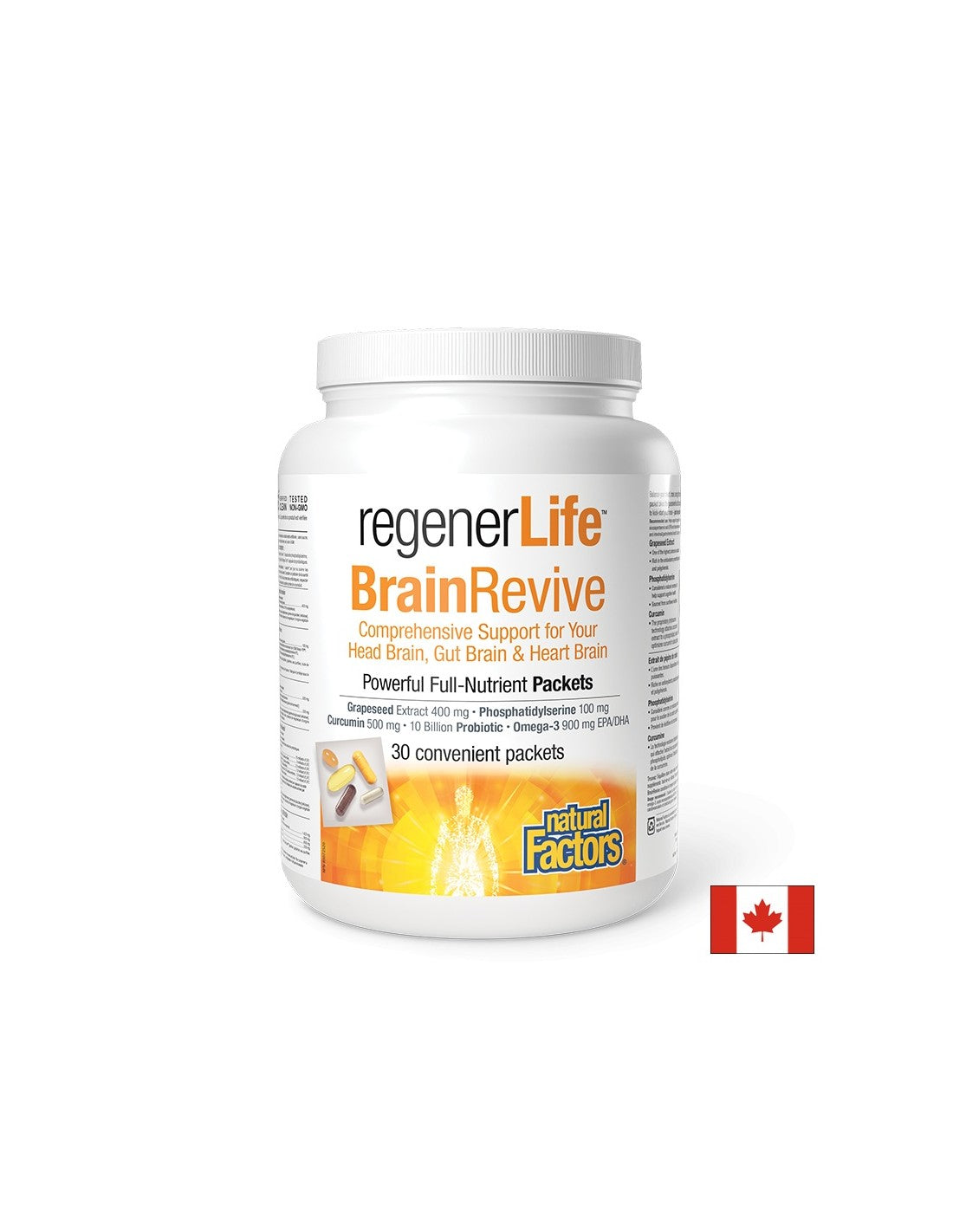 Programme de 30 jours pour soutenir la santé cognitive et cérébrale - Regener Life™ Brain<tc>Revive</tc>, 30 emballés individuellement <tc>Natural Factors</tc> Paquets