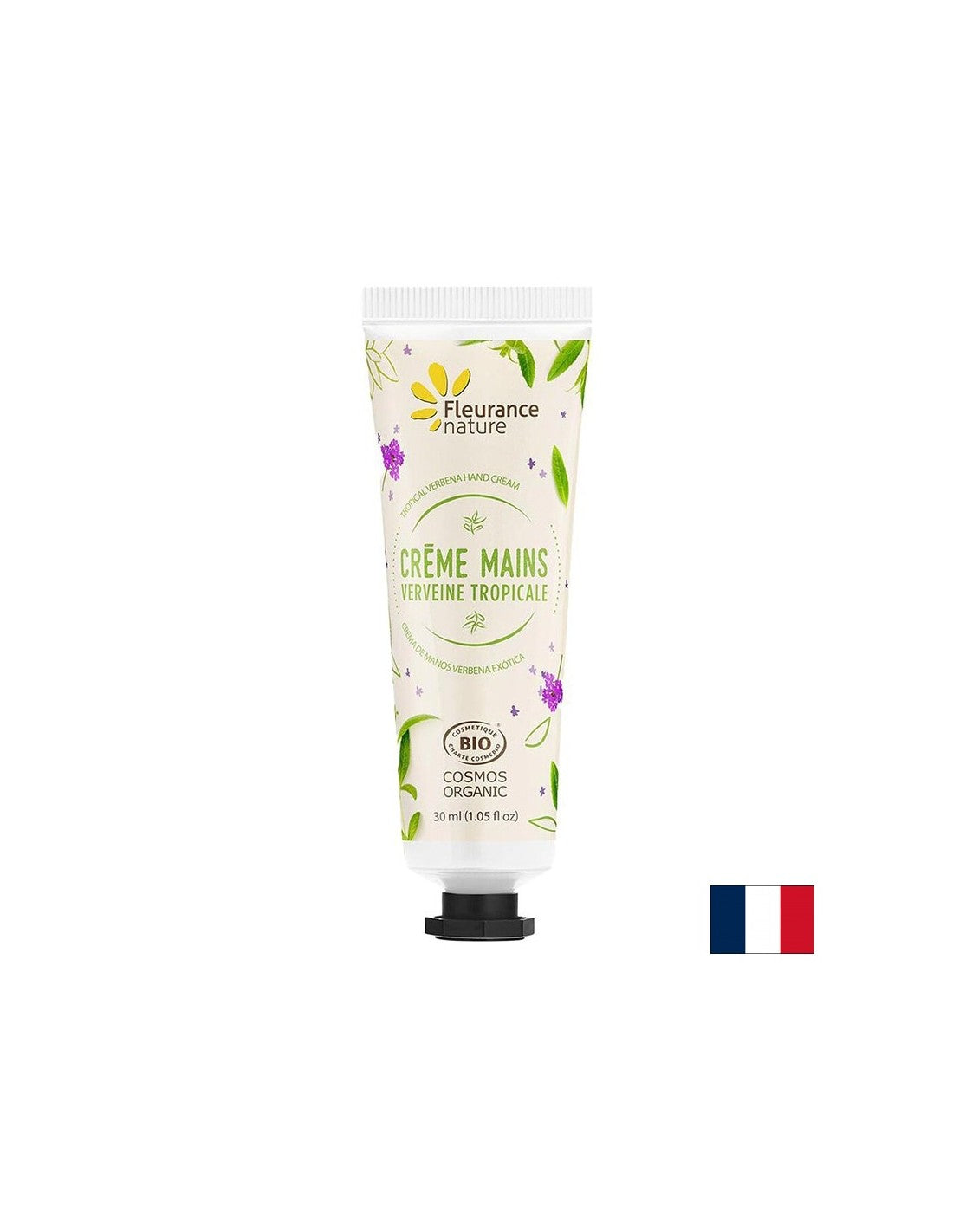 Crème à la main avec eau de feuille de verveine tropicale, beurre de karité, aloe vera, 30 ml de nature floute