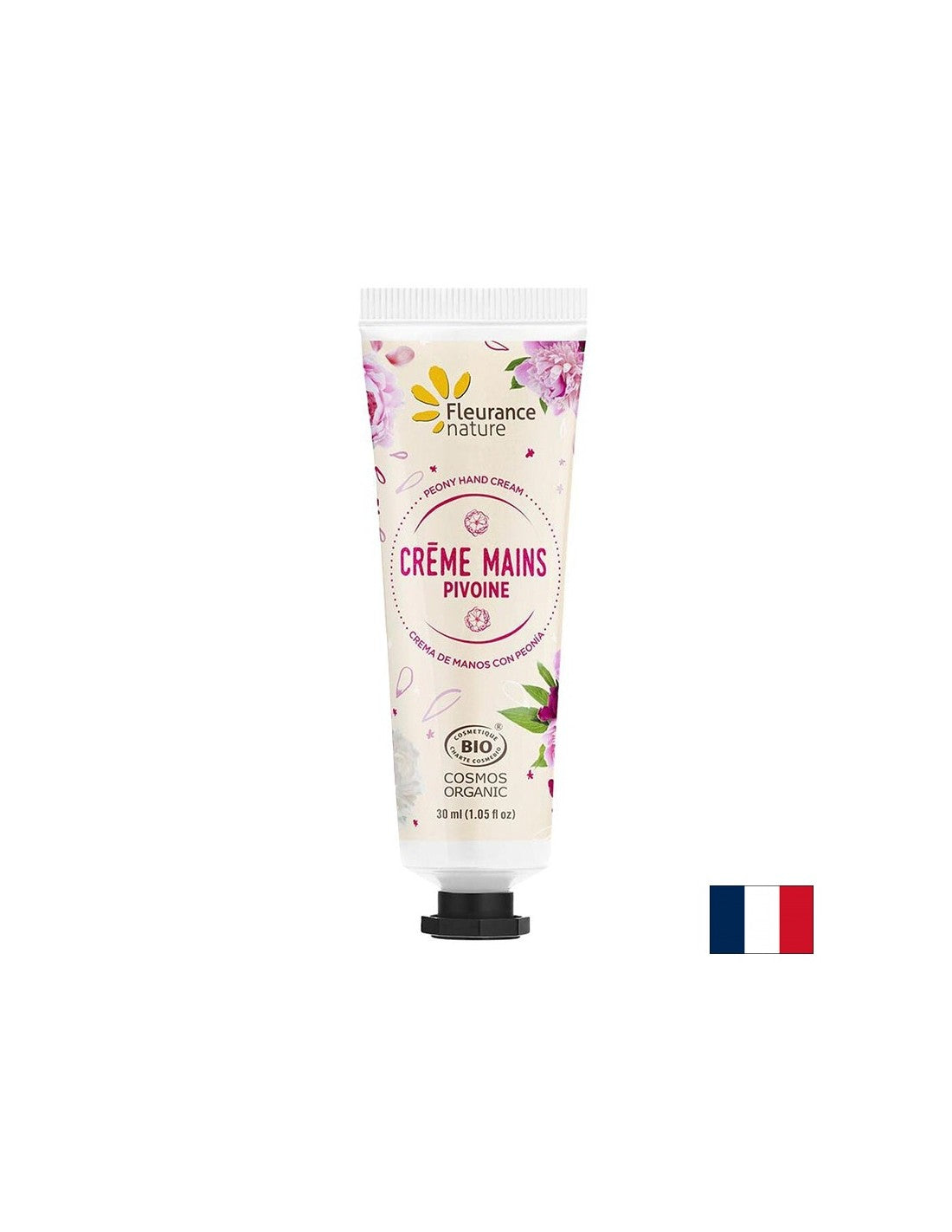 Crème à la main avec extrait de pivoine, beurre de karité et aloe vera, 30 ml de nature floute