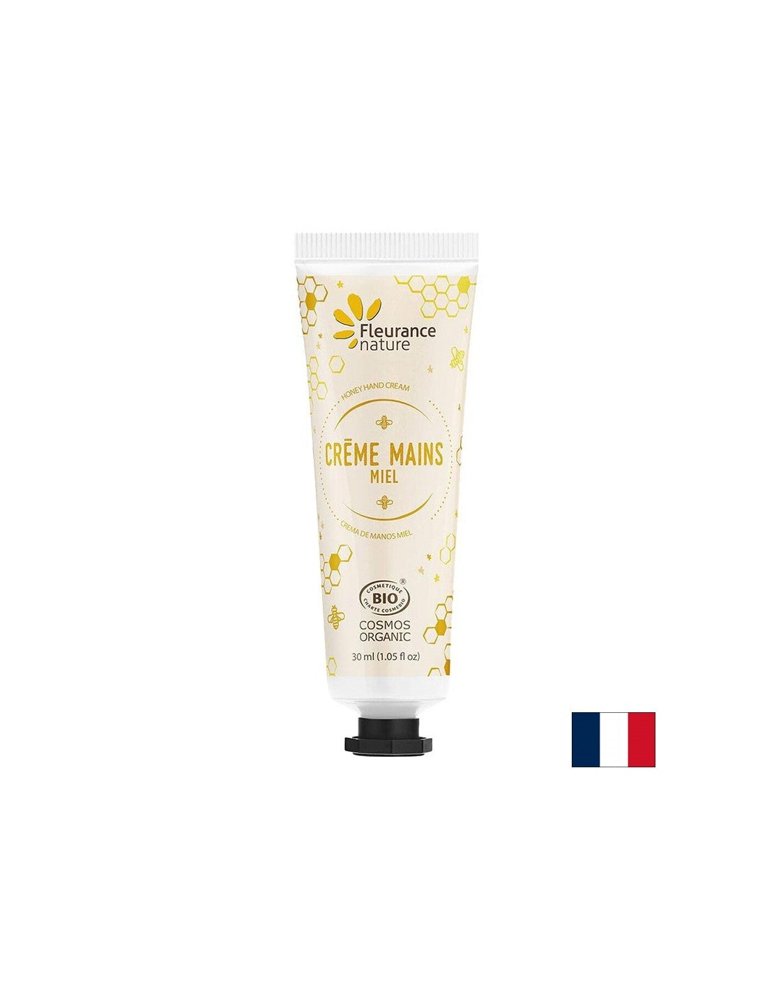 Crème de main avec du miel, du beurre de karité et de l'aloe vera, 30 ml de nature floute