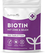 Comprimés de biotine, sélénium et zinc pour la peau, les cheveux et les ongles – 365 comprimés végétaliens pendant 1 an <tc>Nutravita</tc>