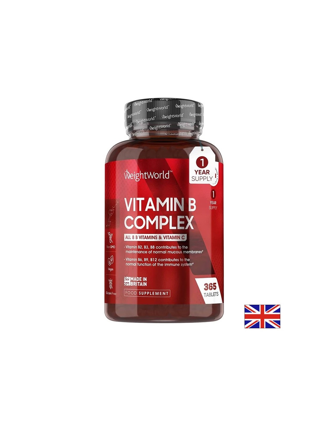 Immunité et énergie - Vitamine B-complexe + vitamine C, 365 comprimés - complexe de vitamine B